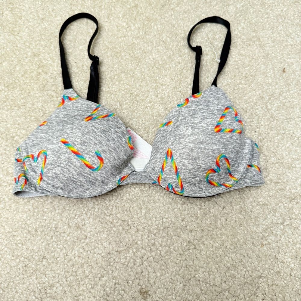 Vs pink 32a bra gray candy canes wired Victoria's secret A7